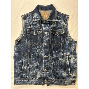 Vintage Bare Fox Denim Vest Men's Size XL Blue Acid Wash Y2K Punk  Biker